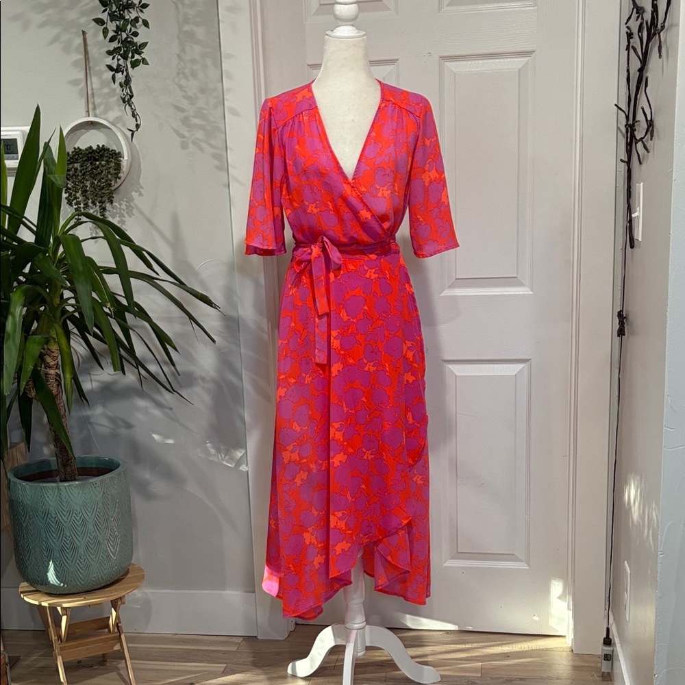 Bobeau Pink and Orange Wrap Dress